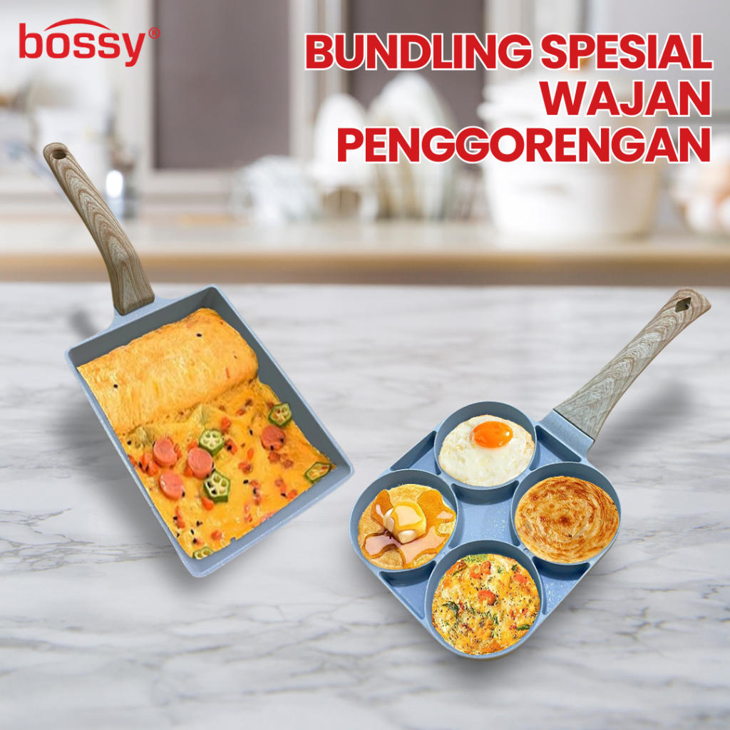 BOSSY Paket Bundling Special Wajan Penggorengan Telur Dadar Kotak + Wajan Penggorengan Kotak 4 Luban
