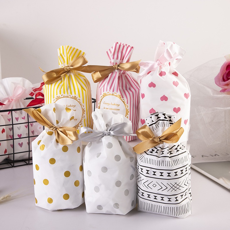 

5 pcs Plastik goodie bag tali serut pita plastik permen serut Fu kantong permen serut plastik ulang tahun souvenir