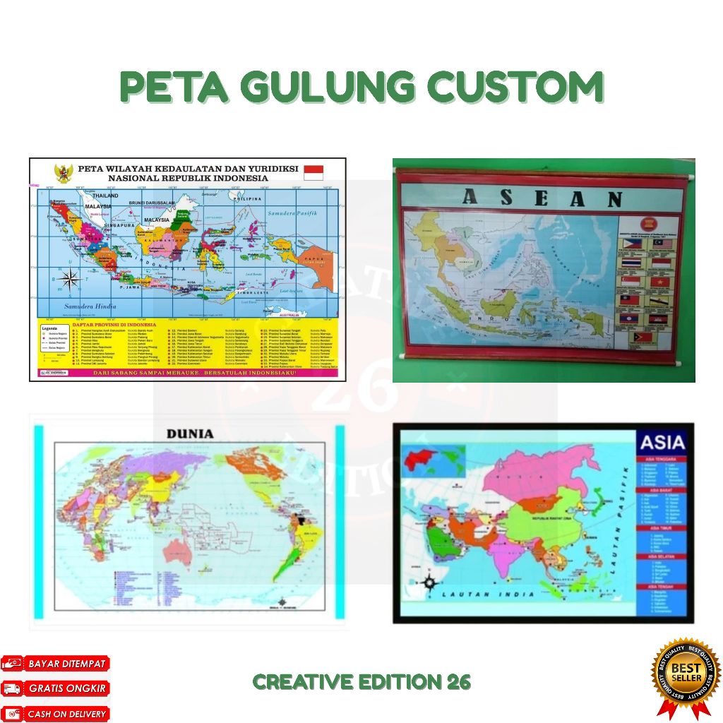 Peta Gulung Custom Peta Dunia Peta indonesia 38 Peta Provinsi Ukuran 80x120cm