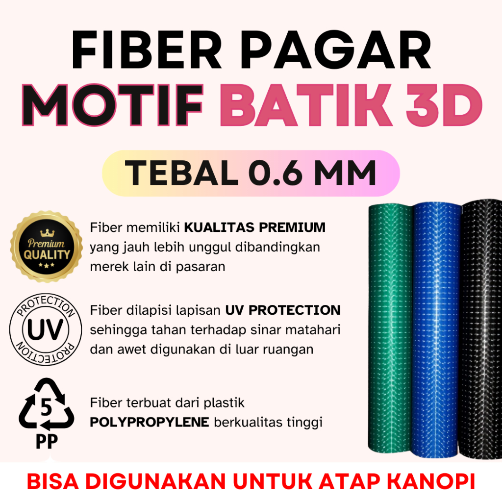 Fiber Penutup Pagar & Kanopi MOTIF BATIK 3D TEBAL 0.6mm Meteran