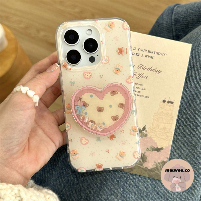 [READY] IPHONE CASE CRYSTAL HEART BEAR FREE POPSOCKET