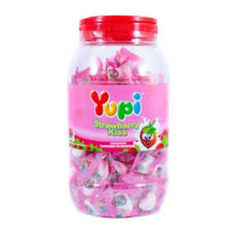 

YUPI STRAWBERRY KISS PERMEN GULA LUNAK JELY KEMASAN TOPLES NETTO 300 GR