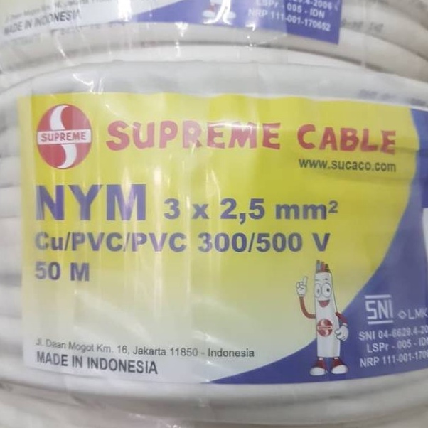 Spesial KABEL NYM 3X25 3 X 25 SUPREME KAWAT TEMBAGA KULIT PUTIH ECERAN