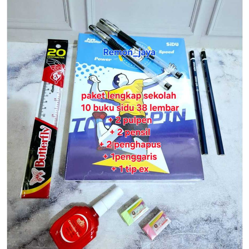 

(Promo )Buku paket lengkap sekolah / 10 buku sidu 38 lembar +2pensil +2pulpen +2penghapus +1penggaris +1tip ex