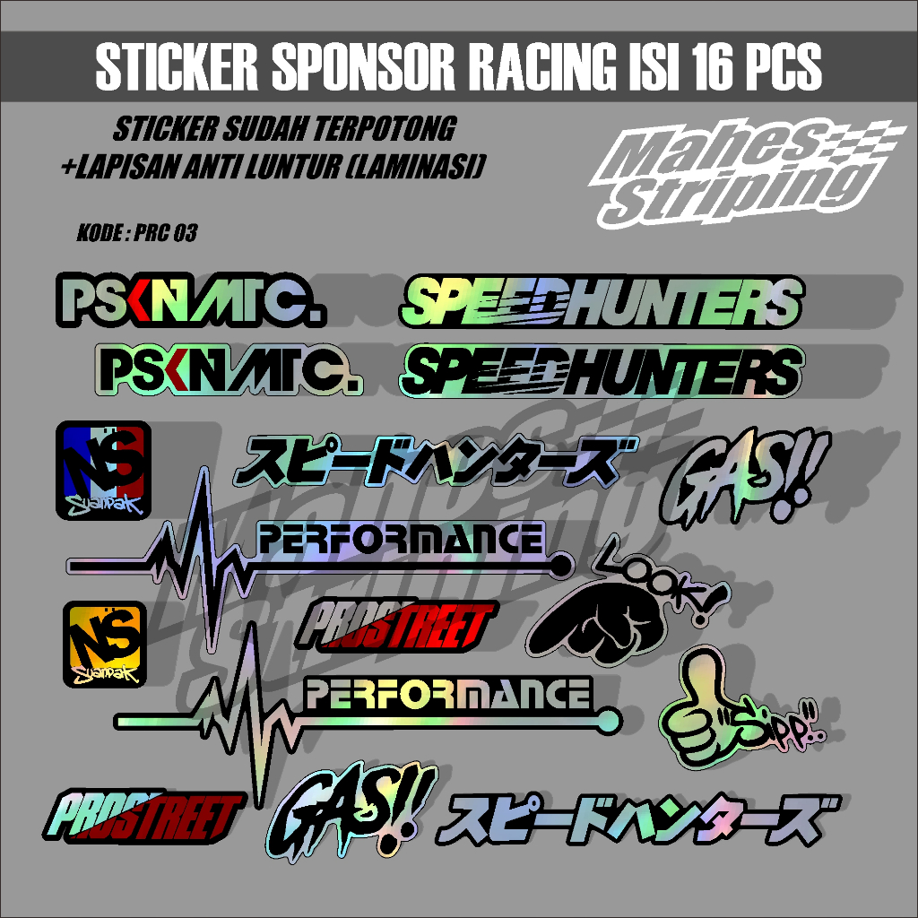 

16 PCS Sticker Sponsor Racing Sudah Printcut Siap Tempel Bahan Hologram Vynil Stiker Logo Racing MS.PRC03