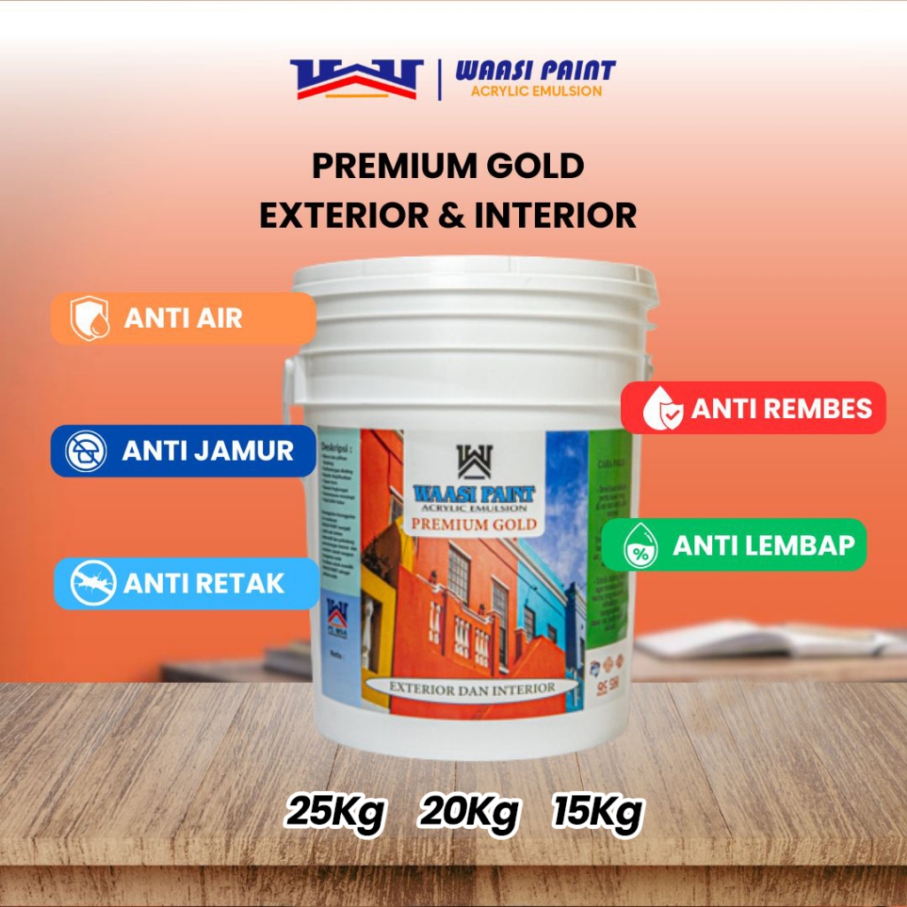 WAASI PAINT - Cat Tembok Eksterior Rumah Anti Air Tahan Cuaca Panas Dinding Luar Outdoor