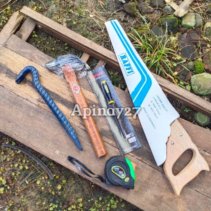 PROMO Tukang Lengkap Paket Alat Tukang 5 Pcs Gergaji Palu Kikir Meteran Linggis Perkakas Bangunan Se