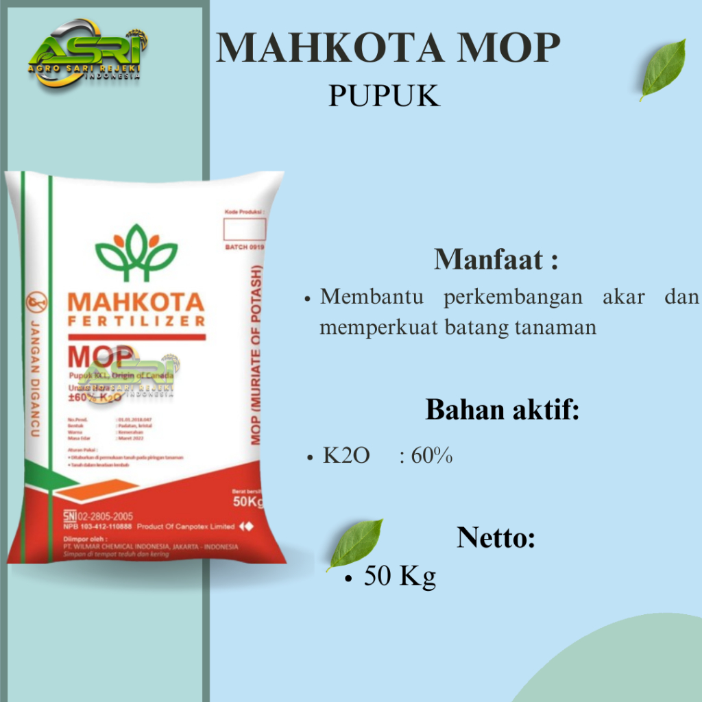 Pupuk KCL MOP Mahkota Kemasan 50 kg