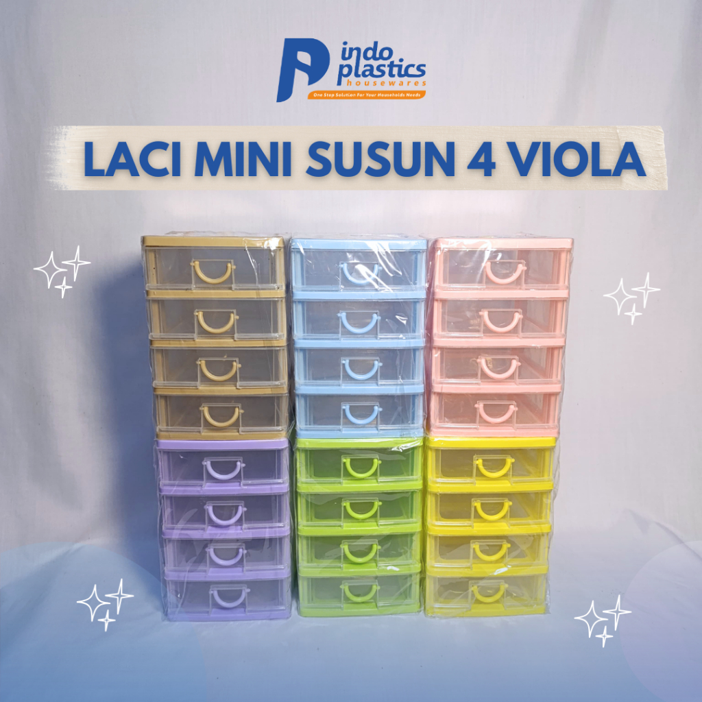 Laci Mini Susun 4 Viola/Mini Container/Mini Cabinet/Lemari Plastik Organizer Meja Kecil
