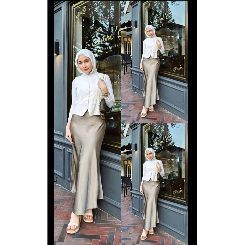 Rok satin silk wanita bahan tebal premium Home made