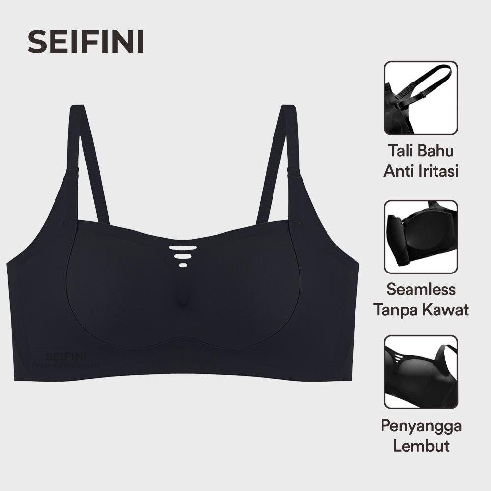 SEIFINI Bra Seamless Push Up AY8 Bh Busa Tebal Montok Tanpa Kawat - Black