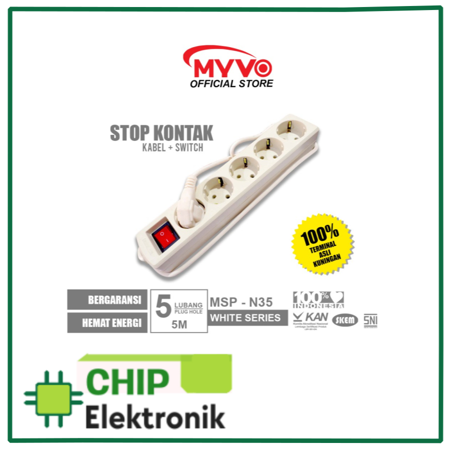 MYVO Stop Kontak 5 Lubang 5 Meter MSP-N35 Putih