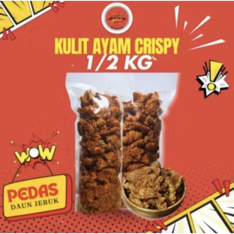 

Keripik Kulit Ayam Crispy Pedas Daun Jeruk 1/2kg