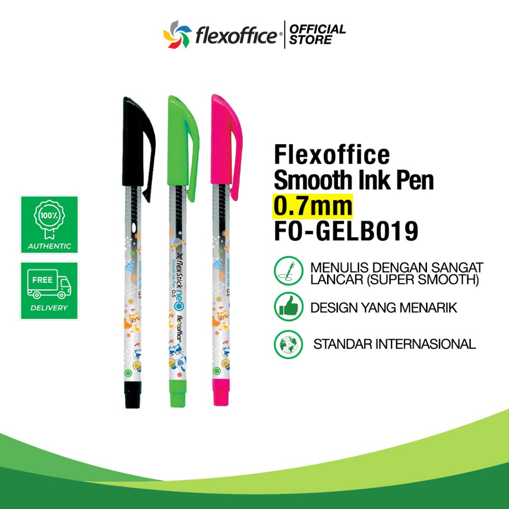 

FlexOffice Smooth Ink Pen FO-GELB019 0.7mm Hitam