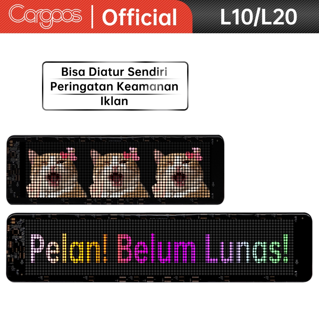 Cargoos L10 L20 car LED screen Layar LED Mobil Fleksibel Lampu Peringatan Custom Teks Dukungan