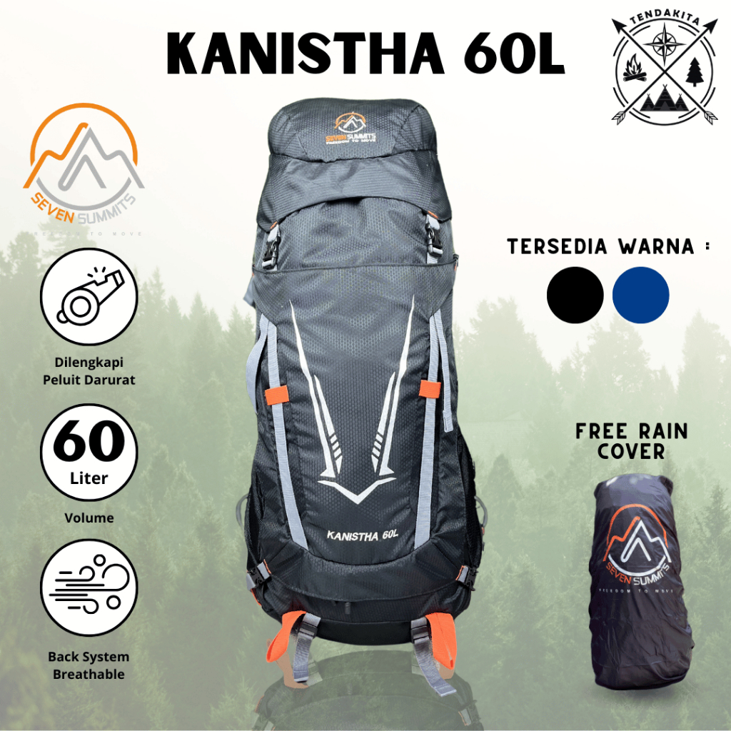 -Tas Carrier Seven Summits KANISTHA 60L Tas Gunung Free Rain Cover 60L Tas Travel Backpack Carrier 6