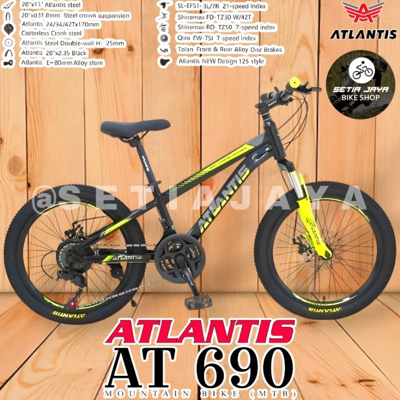 Sepeda Gunung MTB 20" Inch ATLANTIS AT 690, Frame Steel, 3x7 Speed, Rem Cakram, Mountain Bike New