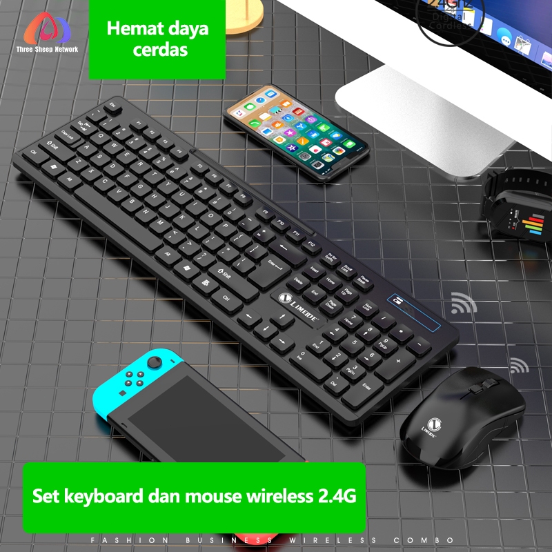 Three Sheep Network Keyboard Portable Wireless Set Combo Keyboard dan Mouse Tanpa Kabel Tipe W100 Or