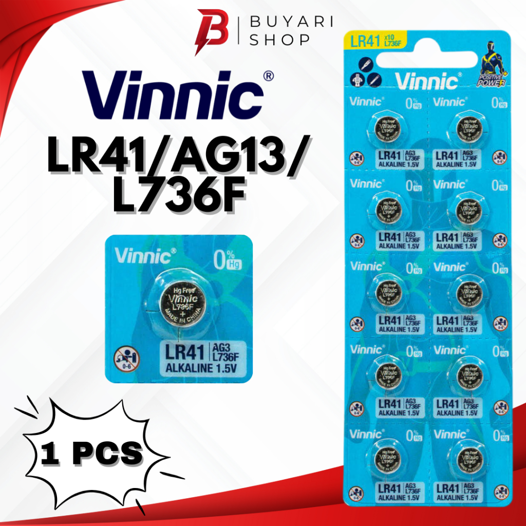 baterai LR41 Vinnic Batre Jam Tangan Kancing VINNIC L736F AG3 LR 41 LR-41 Cell button Battery ORI