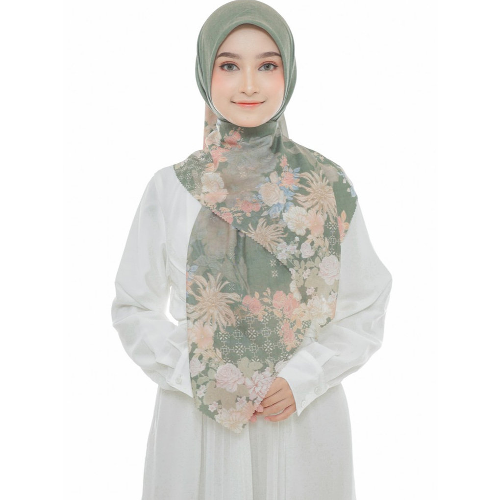 Khaleesya Scarf - Fresh Floral Series Hijab Motif Floral Segi Empat Dengan Bahan Ultrafine Tryspan -