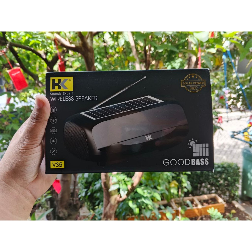 SPEAKER HK V35 BLUETOOTH PANEL SOLAR PORTABLE WIRELESS + FM RADIO