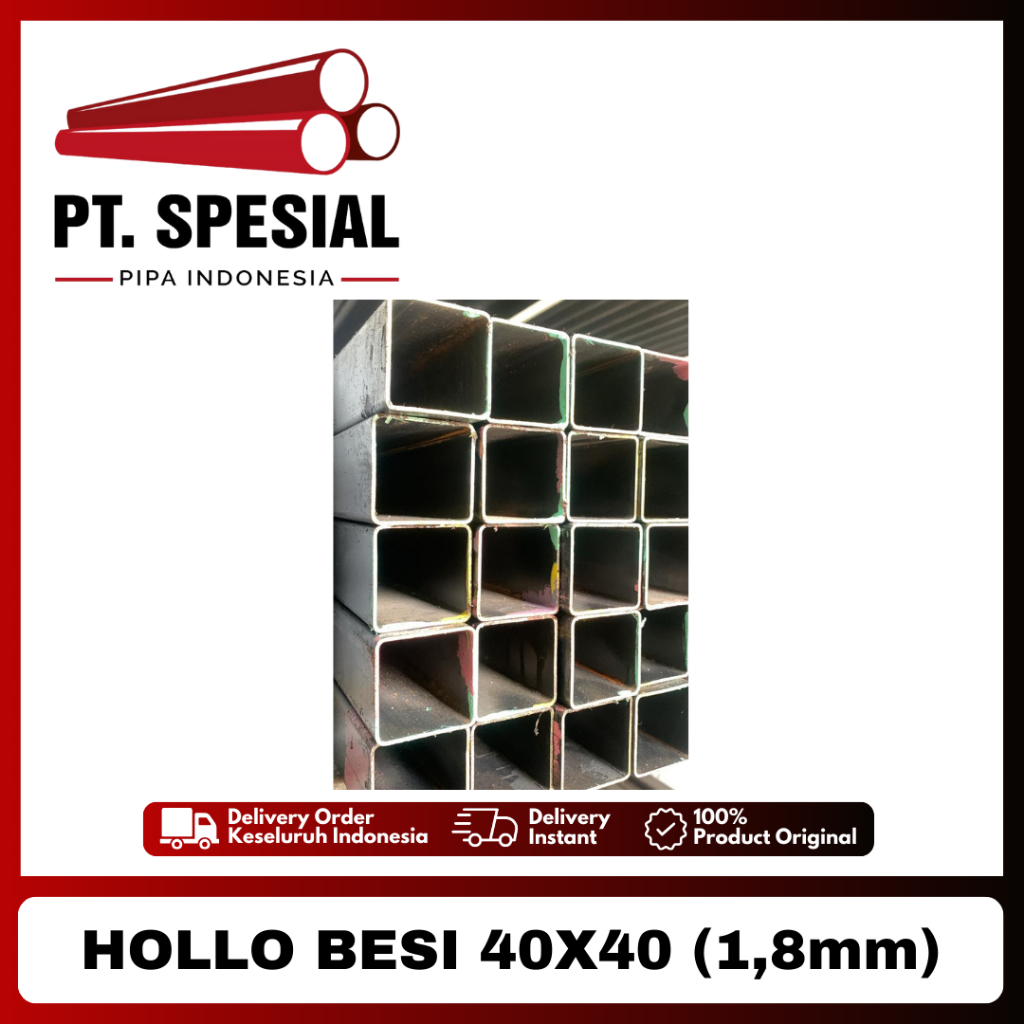 Besi Hollo 4x4 / Hollow Hitam / Hollo Besi 40x40 Tebal 1.8mm 100BTG - 07