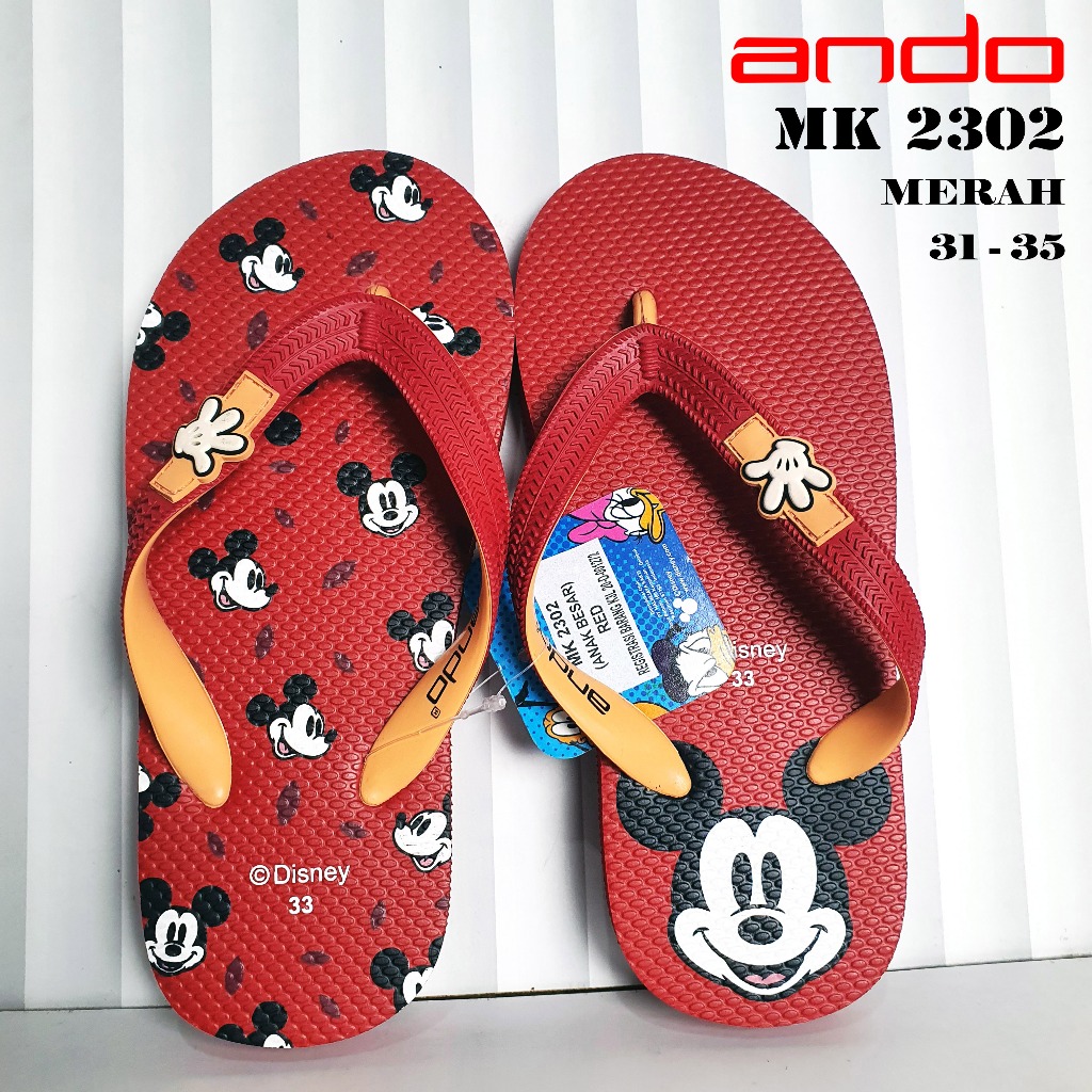 Sandal Jepit Anak ANDO - MICKEY 1801 & MK 2302 - Sandal Karakter Mickey Mouse Anak Perempuan - Size 