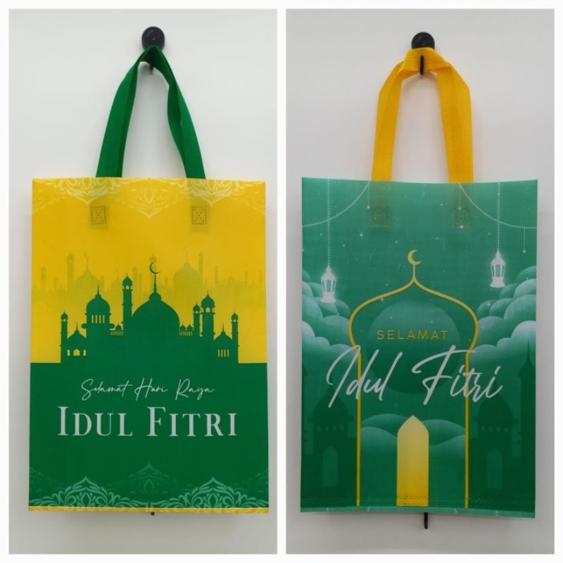 

(LUSINAN 12 PCS) GOODIE BAG EDISI IDUL FITRI 30x40x8 / TAS HAMPERS LEBARAN/TAS SPUNBOND