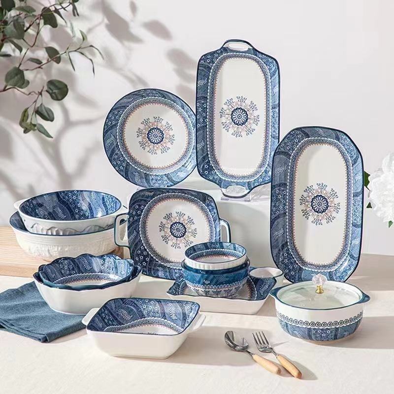 ASHOME Piring dan mangkuk set keramik vietnam series elegant mewah tahan panas dan microwave harga t