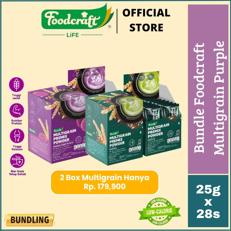 

【Bundling Mix】Foodcraft Multigrain Meal Support Replacement Premix Powder Promo Matcha dan Purple Potato