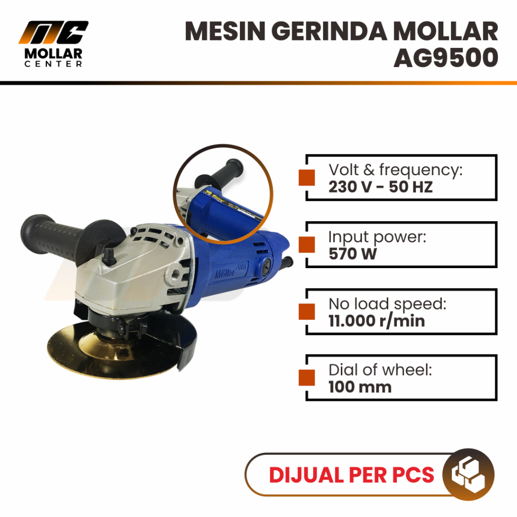 MESIN GRINDA TANGAN 4" AG9500 MOLLAR ANGLE GRINDER MESIN SERKEL 4 DIM POTONG KERAMIK GRANIT