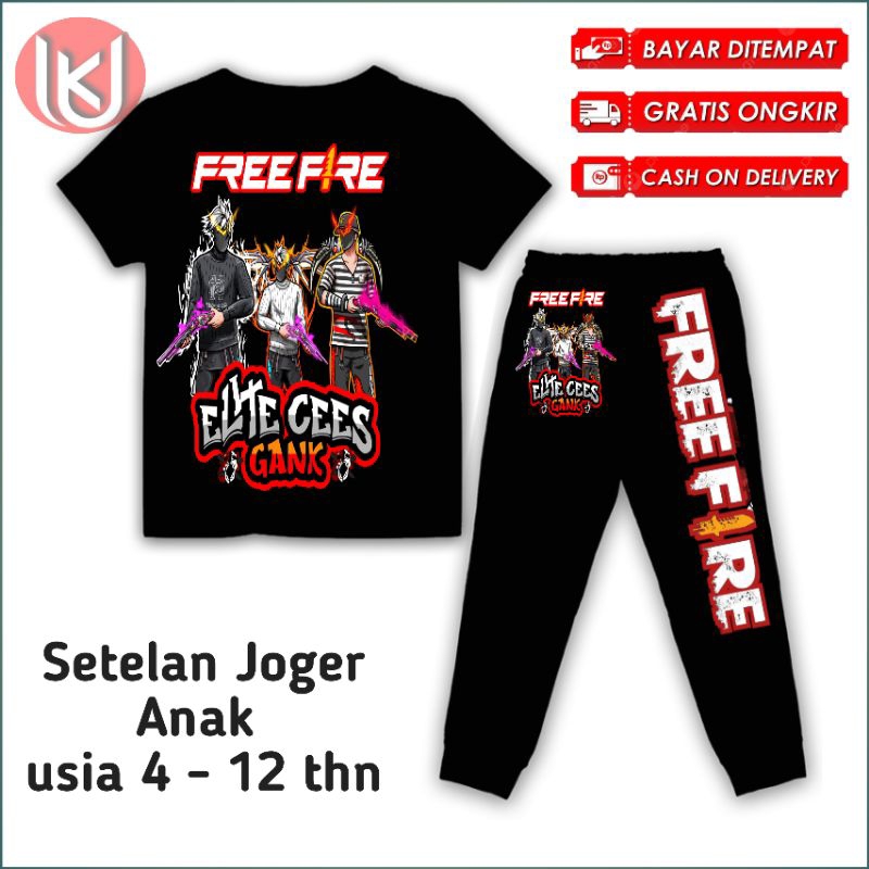 Bisa COD kaos anak setelan Joger Free Fire elite chees Gank baju anak FF gratis tambah nama