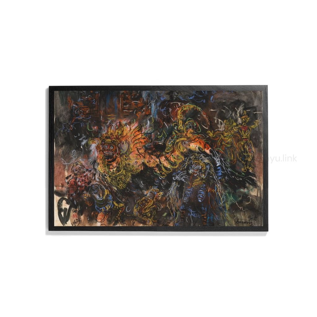 Lukisan Cetak "Barong Bali" Art Print Abstrak Frame Kayu Minimalis Modern