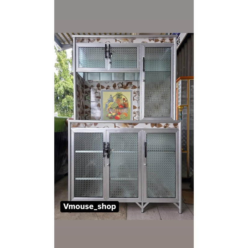 RAK PIRING ALUMINIUM 4 KERAMIK 3 PINTU KOKOH & MINIMALIS - RAK PIRING MURAH - RAK ALUMINIUM MURAH - 