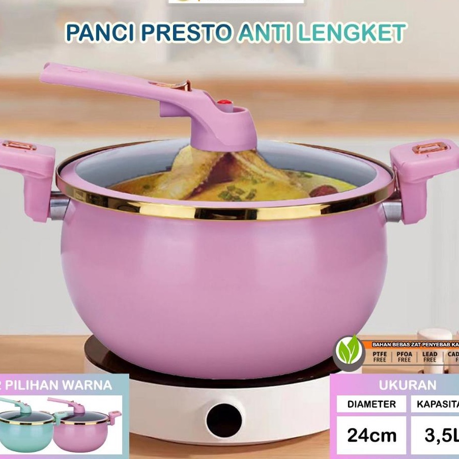 KP8 TEXANIA Panci Presto 35Liter Diameter 24cm Bahan Teflon Anti Lengket Totipotent Pot Pressure Coo