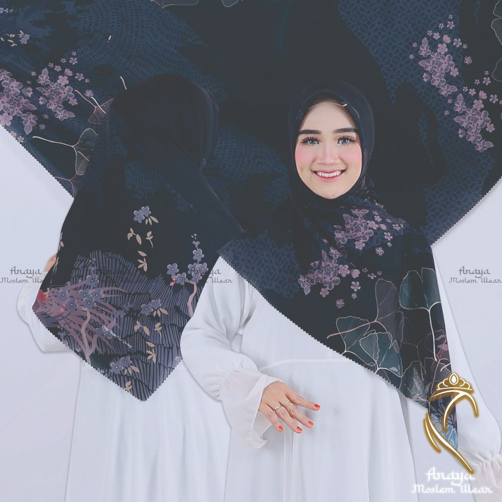 Anaya 15 -Jilbab Segi Empat Motif Syar'i 130x130 dan 115x115cm Voal Sublime Premium Hitam-K-55