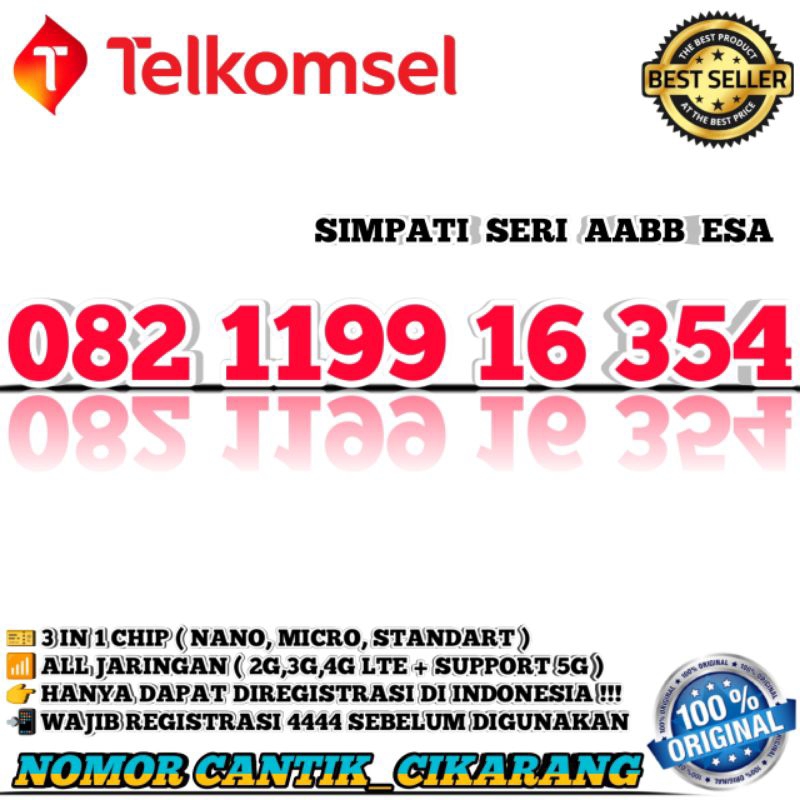 NOMOR CANTIK SIMPATI KARTU PERDANA NOMOR CANTIK TELKOMSEL NOMOR CANTIK SIMPATI SERI ESA 354 AABB 119