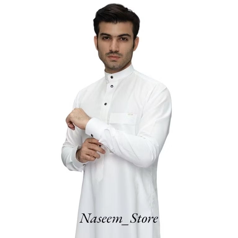 Jubah Pria Premium import / Gamis Pria Elegan / Jubah Pria Kekinian / Jubah Saudi Putih/Putih Tulang