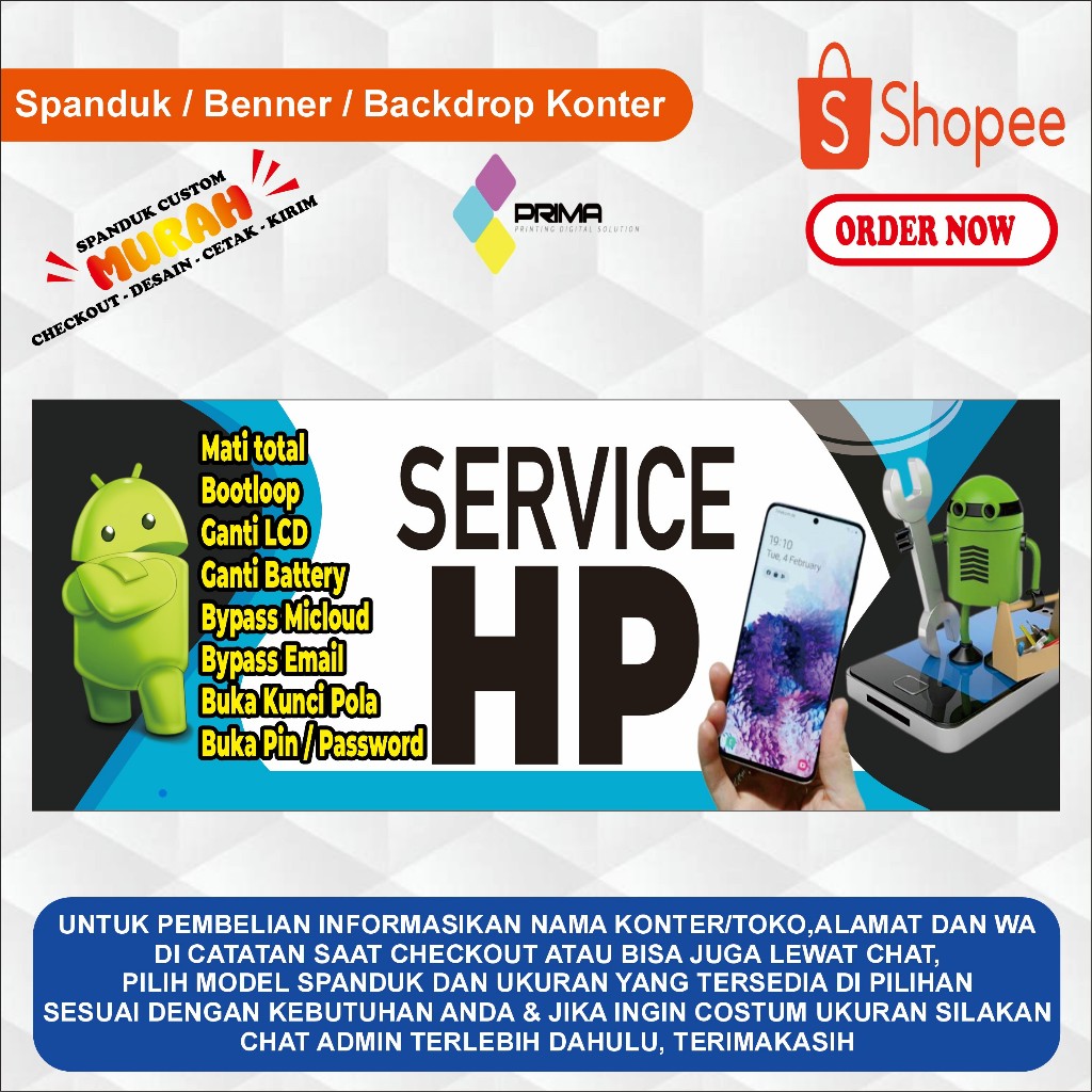 SPANDUK BANNER SERVICE HP /CETAK SPANDUK SERVICE HP BISA CUSTOM