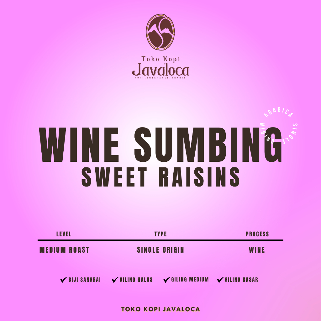 

TokoKopiJavaloca - Arabika Single Origin Wine Sumbing Raisins Grade 1 Specialty Beans (500gr)