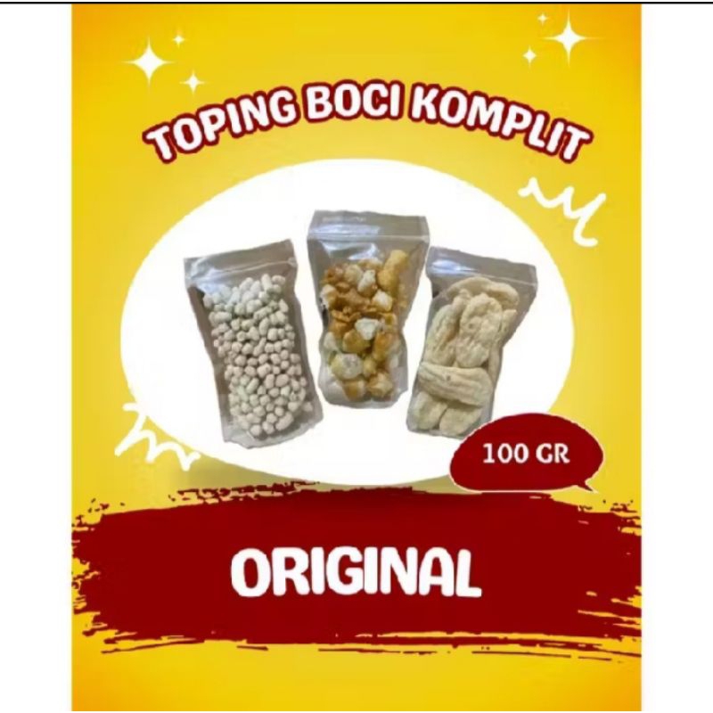 

Toping Baso Aci Lengkap Siomay mini Batagor Gurilem Cuanki Cikur Ukuran 100 GR