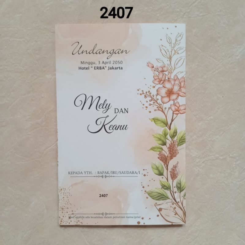 Undangan Pernikahan Kekinian Elegant Murah Erba 2407