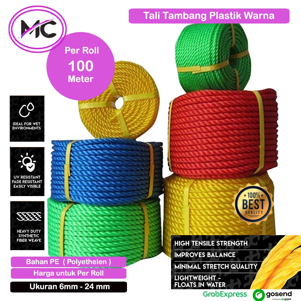 

Tali Tambang Per Roll Tali Tambang Plastik PE Warna Pengikat Barang Proyek Tali PP Polypropylene Harga Rol Murah Pengikat Serbaguna Tali Tampar Plastik Kuning Merah Biru Hijau Twine Tahan Lama