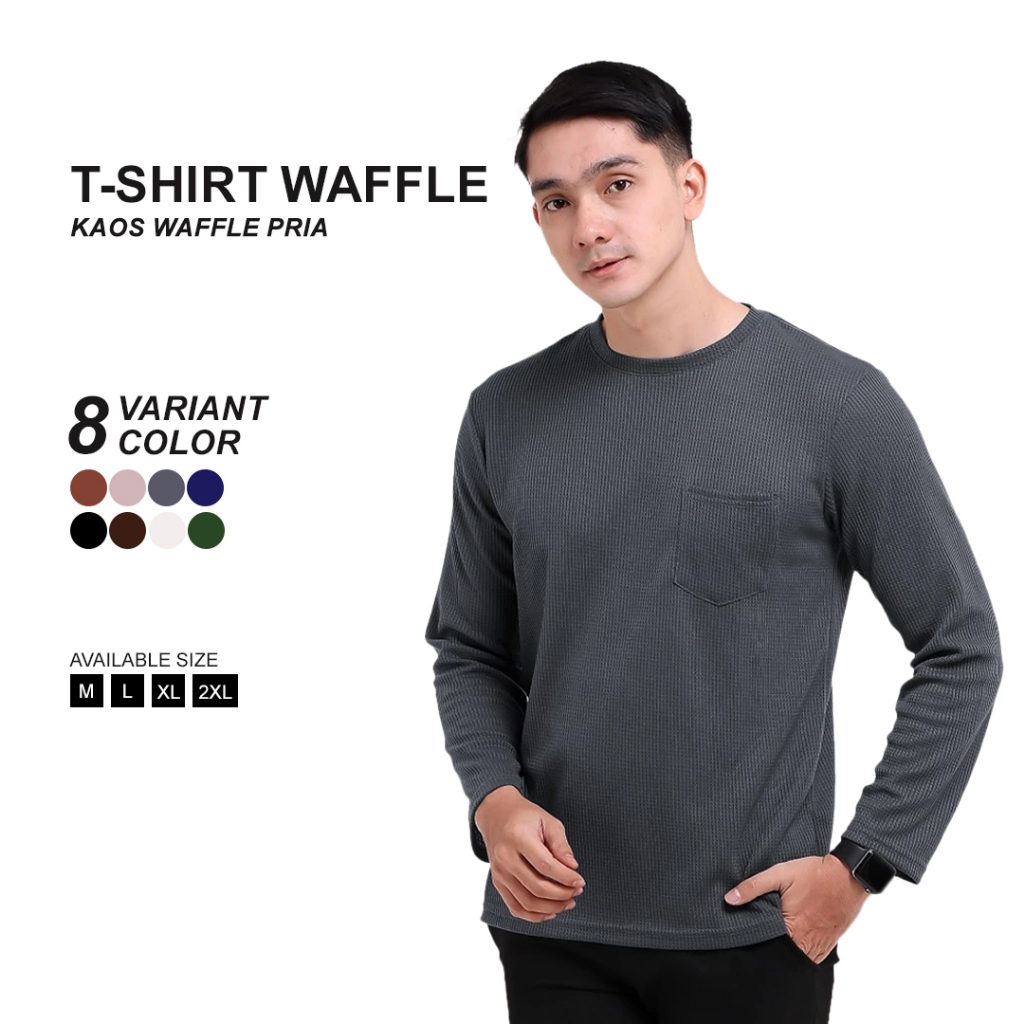 BROGUY Kaos Polos Waffle Lengan Panjang - Dark Grey