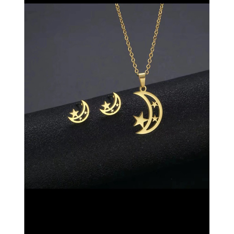 set kalung anting liontin bulan bintang import