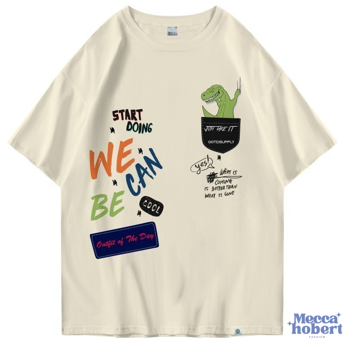 OOTDSUPPLY Oversized Tshirt OOTD T-rex Cream I Kaos Oversize