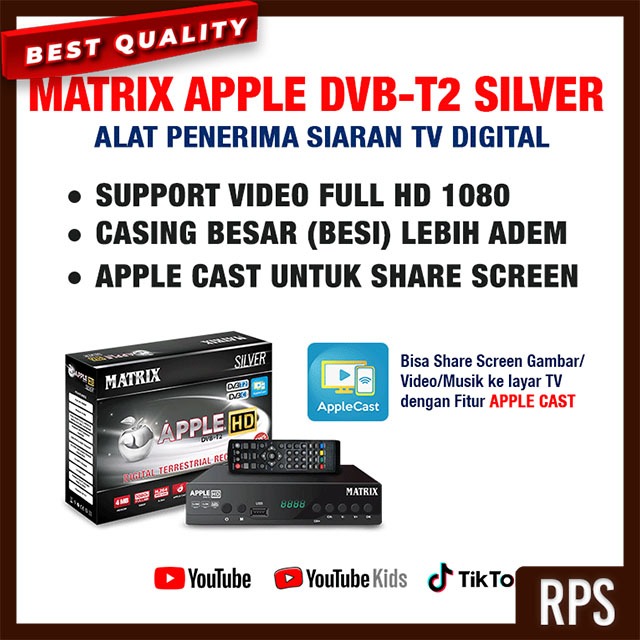 Best Quality Set Top Box Matrix Apple Silver HD TV Digital STB Perak DVBT2 UHF EWS RPS