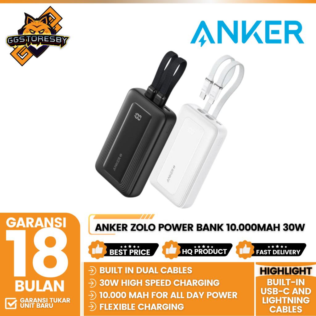 Anker Zolo Power Bank 10.000Mah 30W Max Fast Portable Charger With Built-In Usb-C And Mfi Certified 