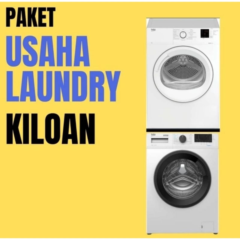 Paket usaha laundry kiloan 1 set mesin cuci Beko 10kg dan drayer Beko