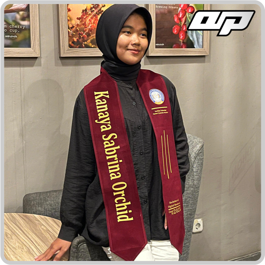 Selempang Wisuda Leher Bahan Kain Beludru Premium Custom Nama dan Logo